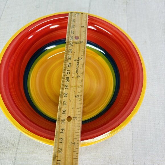 Royal Norfolk MAMBO Greenbrier Yellow Center Rings Stoneware Soup Bowls Set of 4